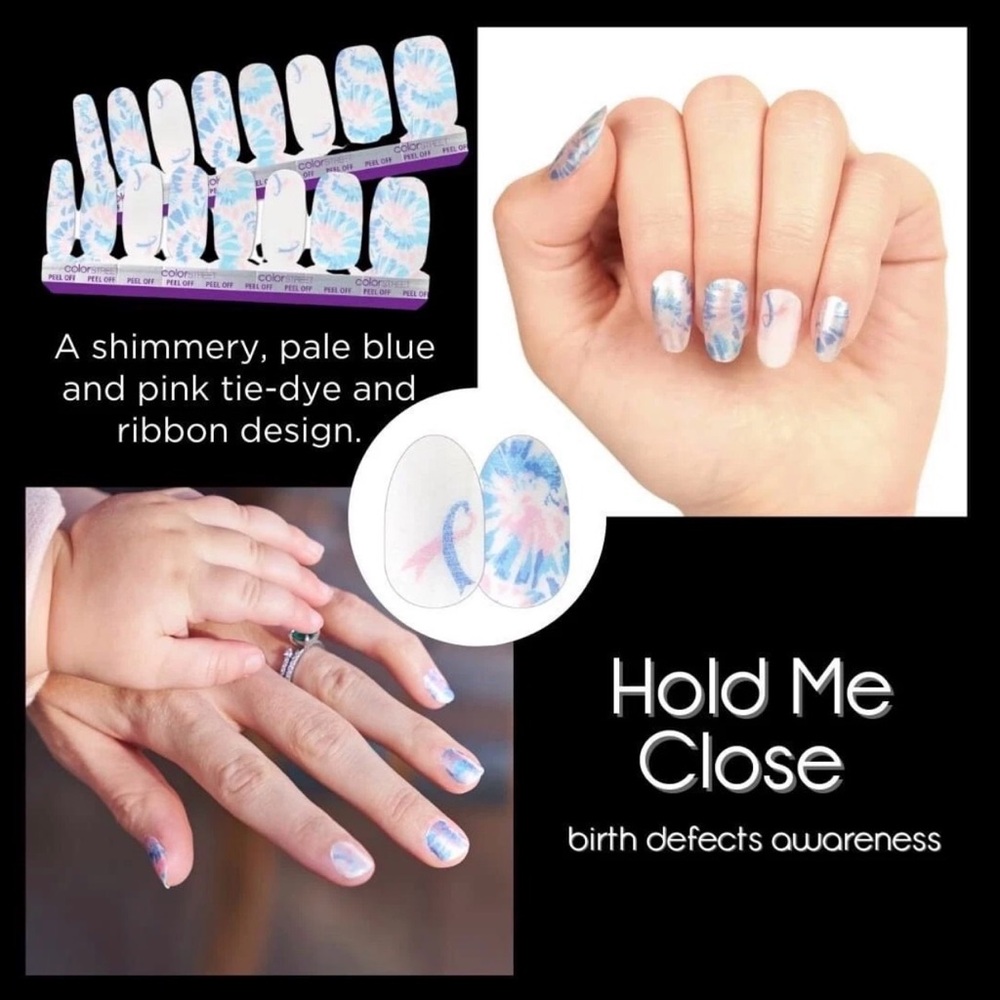 Color Street "Hold Me Close" Pale Blue and Pink Tie-Dye Press-On Nail Strips